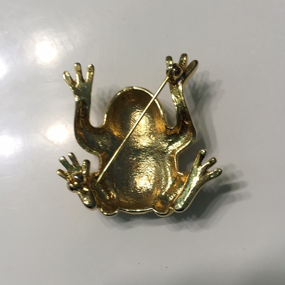 Rhinestone Frog & Bee brooch pin gold tones - Picture 3 of 7